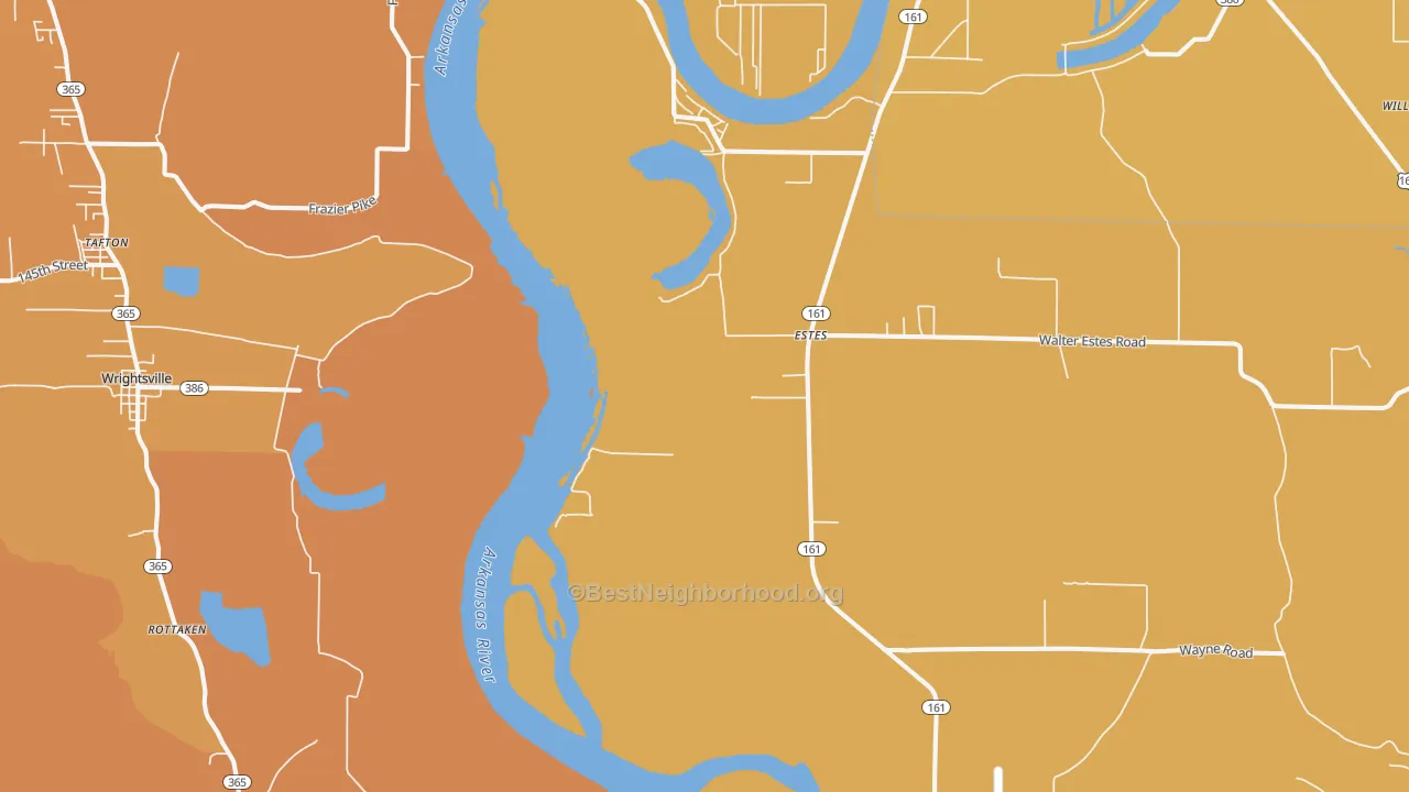 Map of the best neighborhoods in the Estes area, with better matches in green and worse matches in red