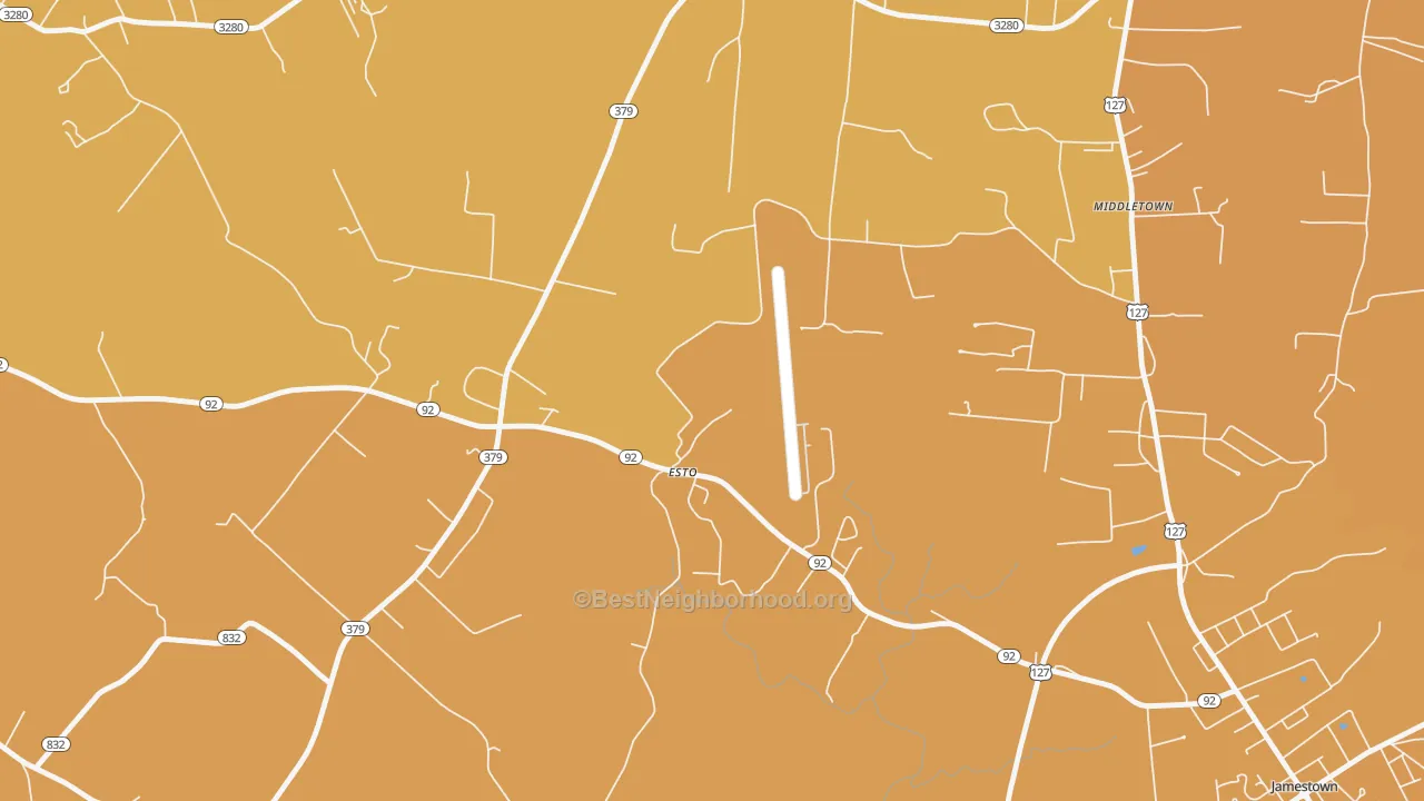 Map of the best neighborhoods in the Esto area, with better matches in green and worse matches in red