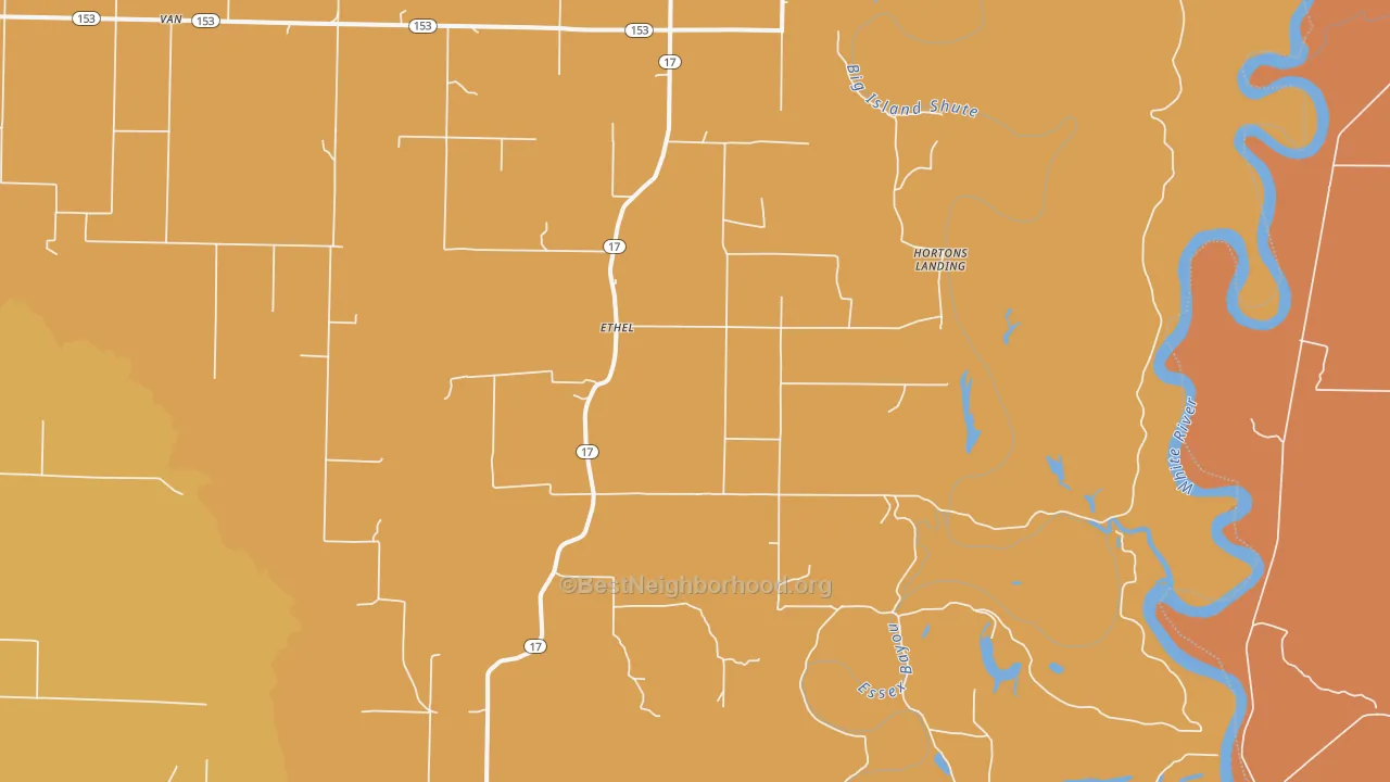 Map of the best neighborhoods in the Ethel area, with better matches in green and worse matches in red