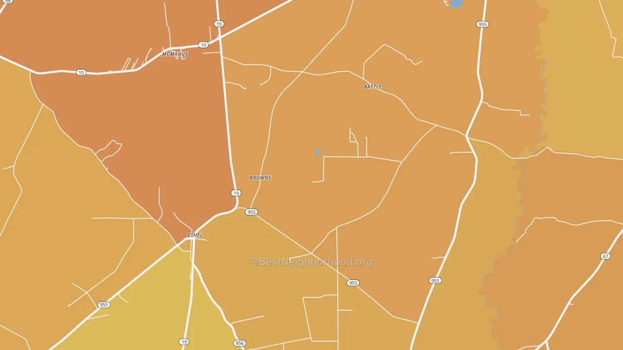 Map of the best neighborhoods in the Ethel area, with better matches in green and worse matches in red