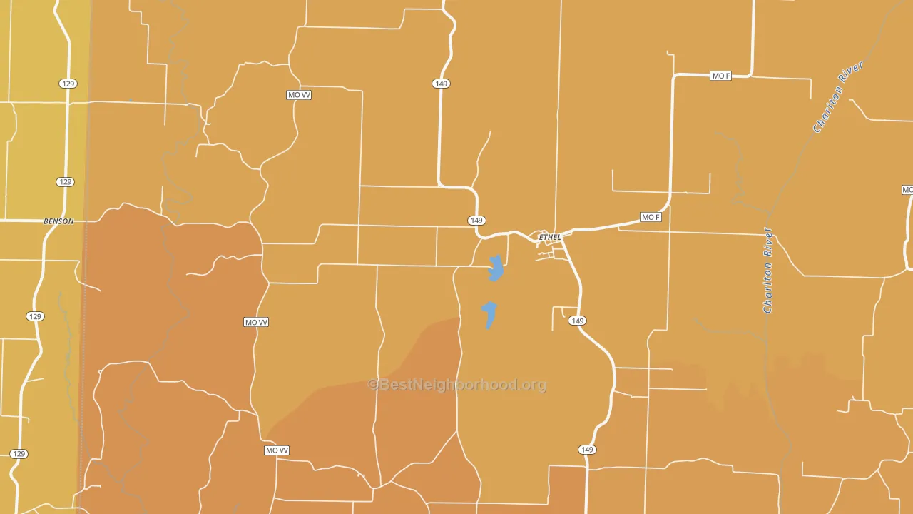 Map of the best neighborhoods in the Ethel area, with better matches in green and worse matches in red