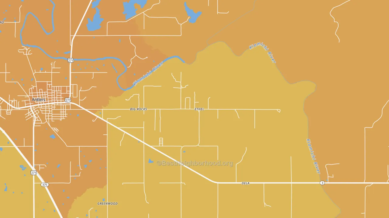 Map of the best neighborhoods in the Ethel area, with better matches in green and worse matches in red