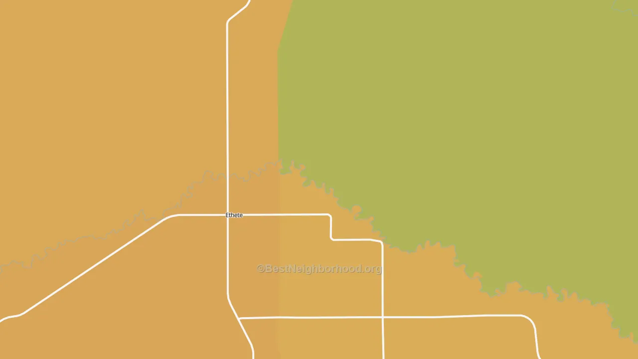 Map of the best neighborhoods in the Ethete area, with better matches in green and worse matches in red