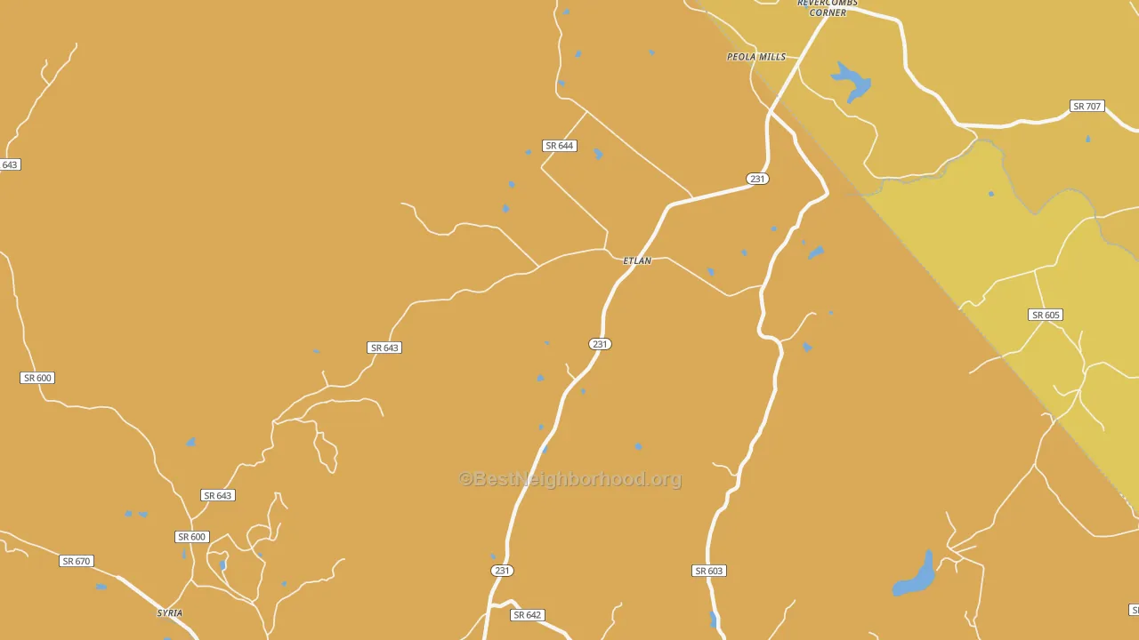 Map of the best neighborhoods in the Etlan area, with better matches in green and worse matches in red