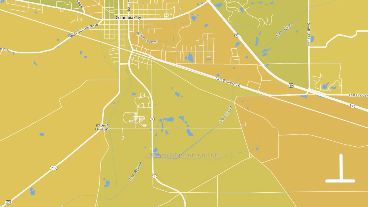 Map of the best neighborhoods in the Etna area, with better matches in green and worse matches in red