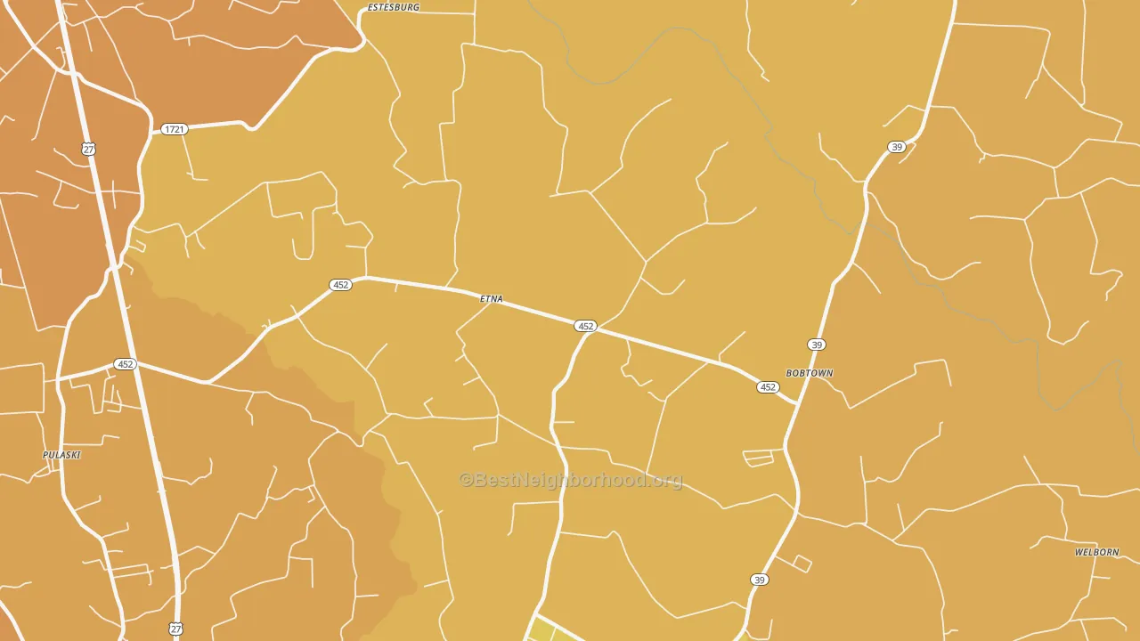 Map of the best neighborhoods in the Etna area, with better matches in green and worse matches in red