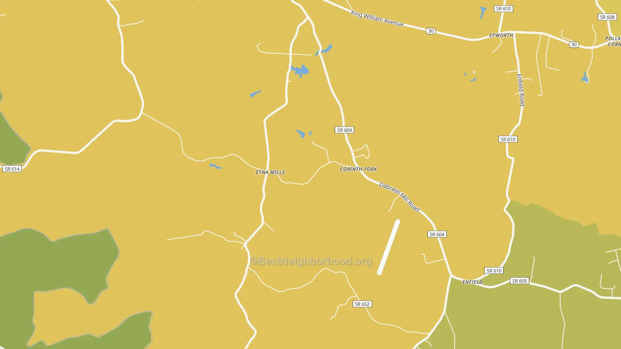 Map of the best neighborhoods in the Etna Mills area, with better matches in green and worse matches in red
