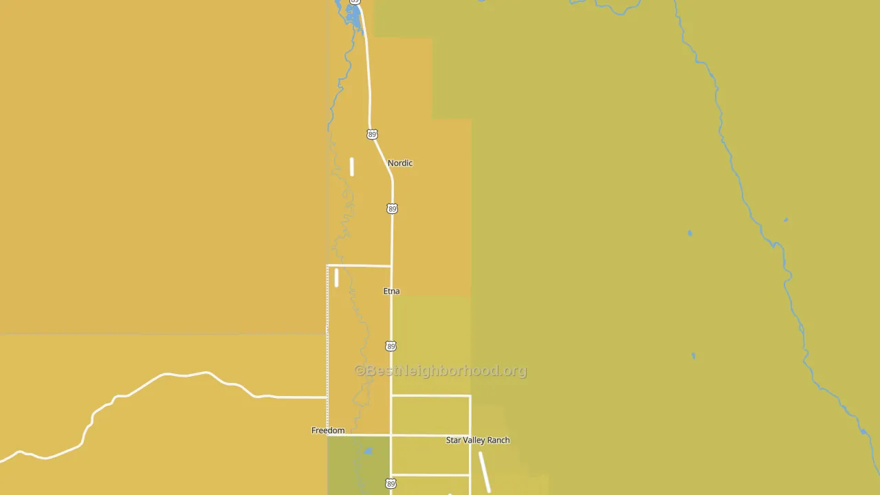Map of the best neighborhoods in the Etna area, with better matches in green and worse matches in red
