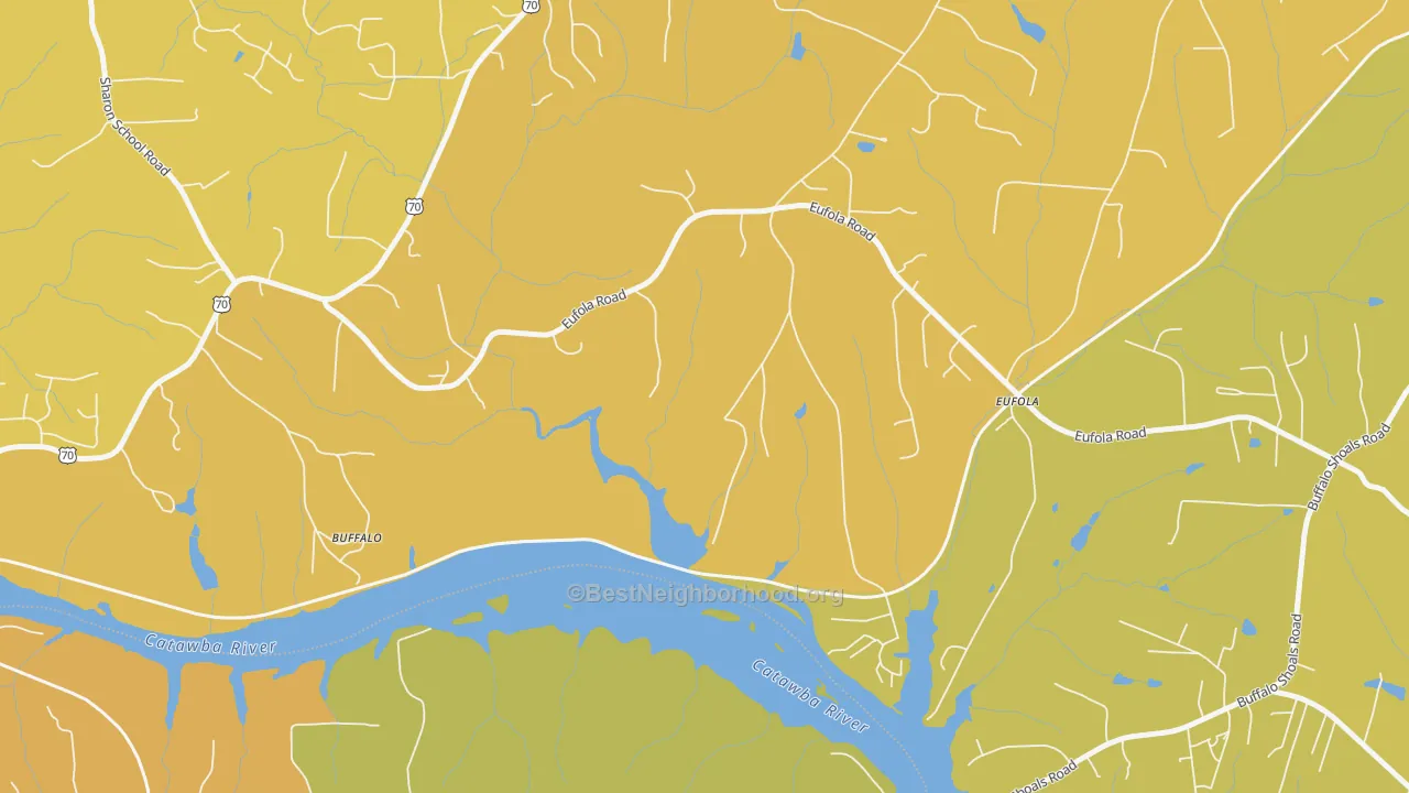 Map of the best neighborhoods in the Eufola area, with better matches in green and worse matches in red