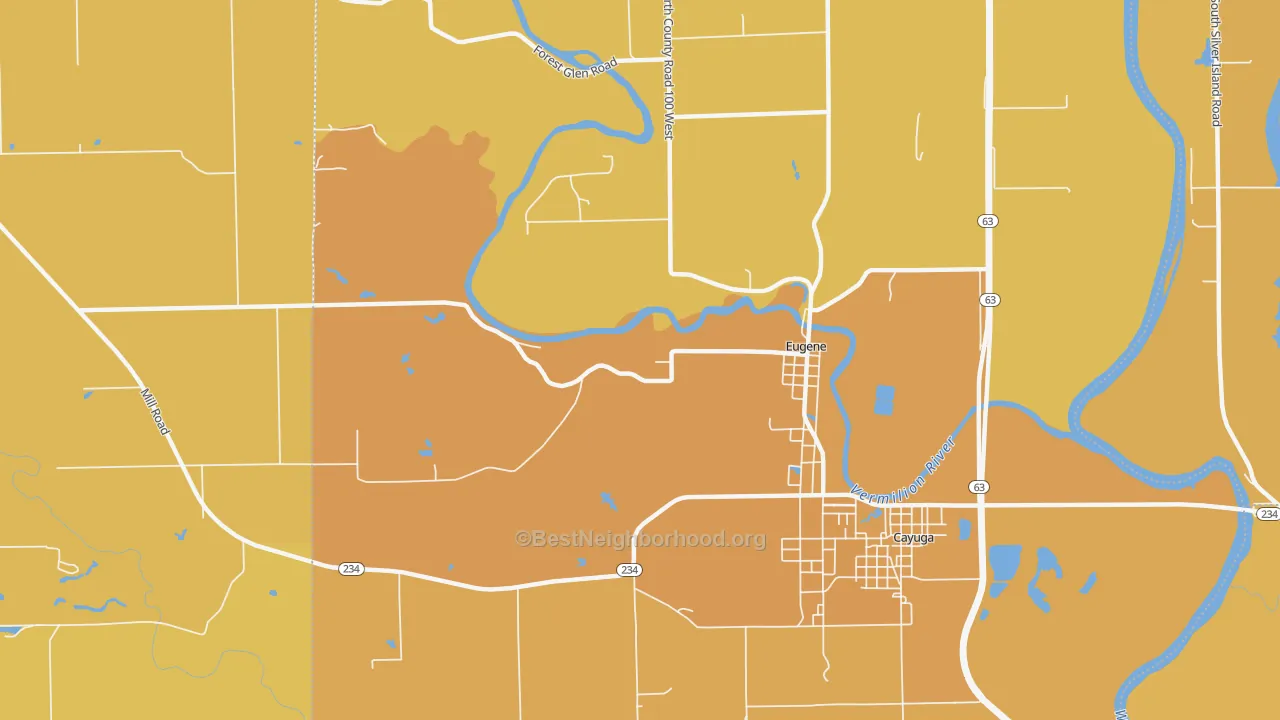 Map of the best neighborhoods in the Eugene area, with better matches in green and worse matches in red