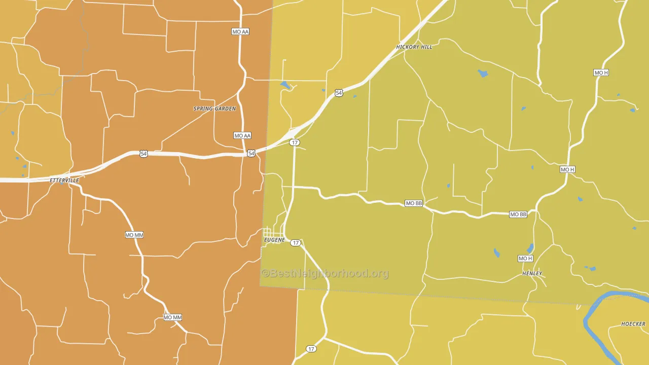 Map of the best neighborhoods in the Eugene area, with better matches in green and worse matches in red