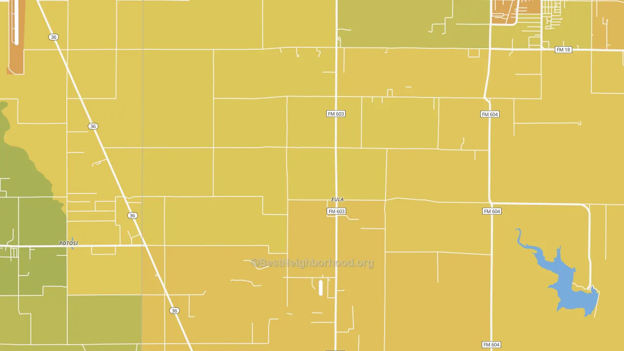 Map of the best neighborhoods in the Eula area, with better matches in green and worse matches in red