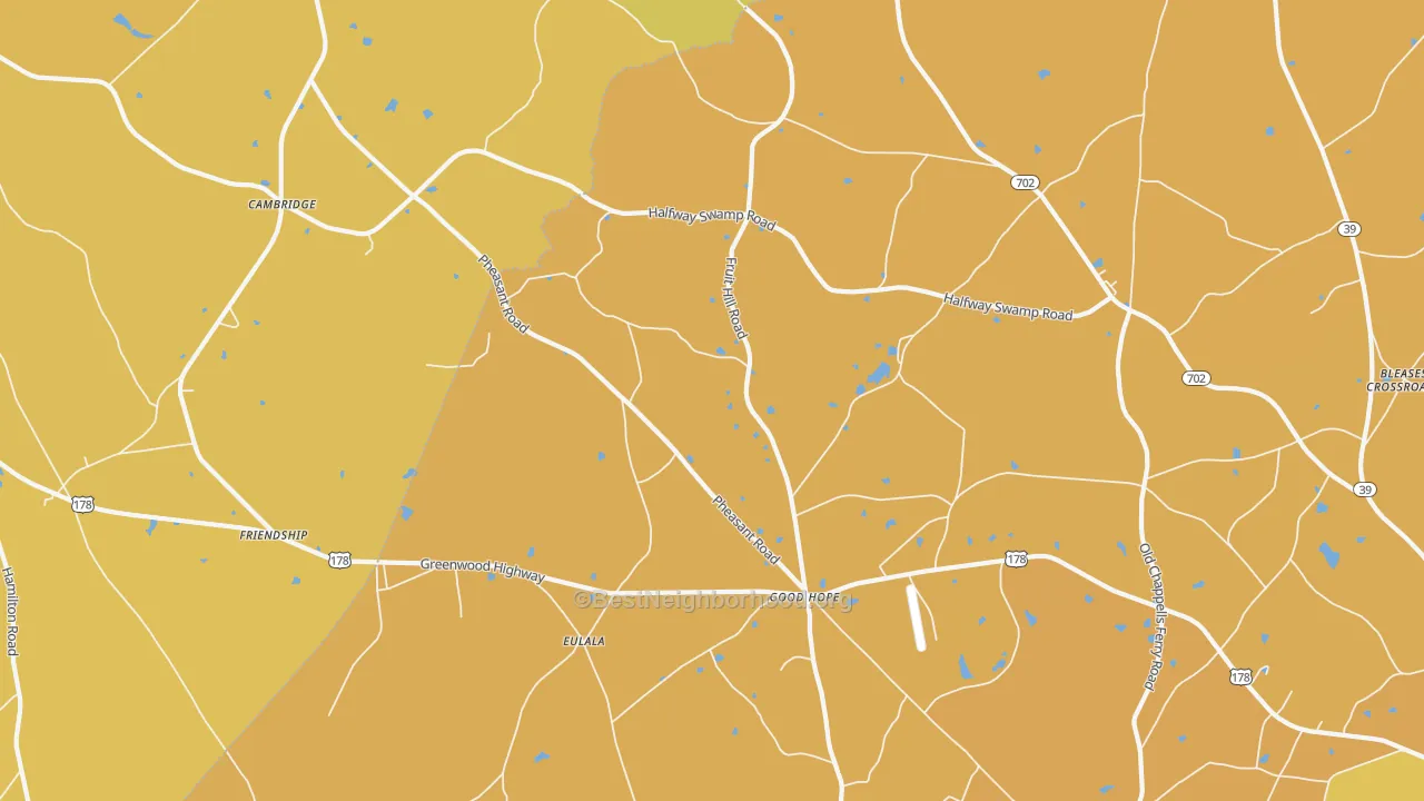 Map of the best neighborhoods in the Eulala area, with better matches in green and worse matches in red