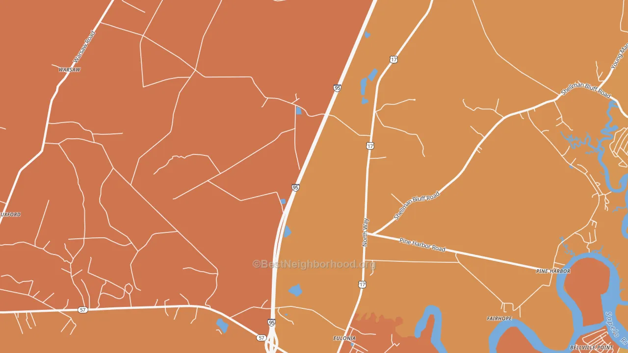 Map of the best neighborhoods in the Eulonia area, with better matches in green and worse matches in red