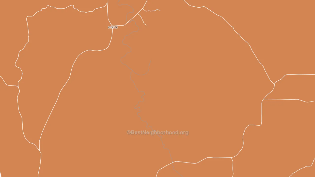 Map of the best neighborhoods in the Eunice area, with better matches in green and worse matches in red