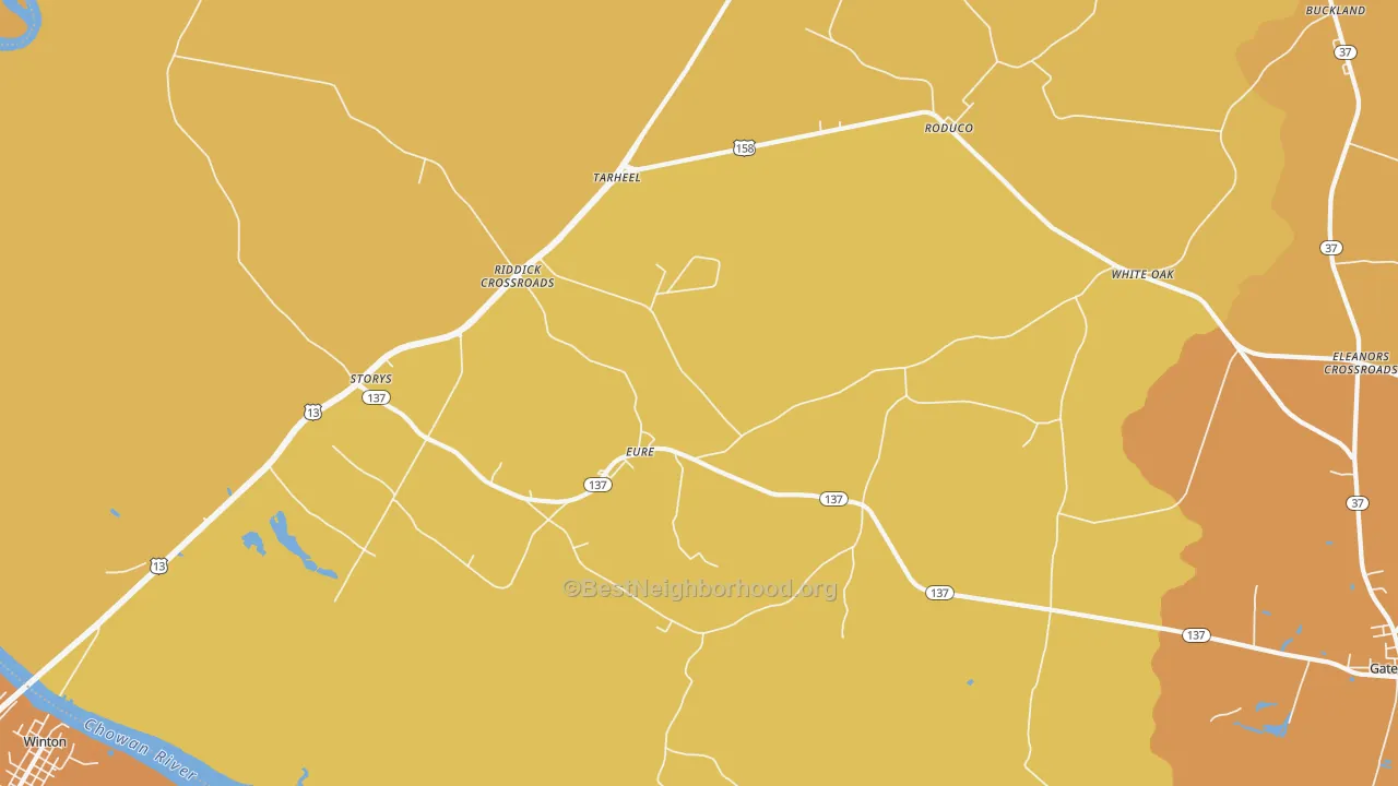 Map of the best neighborhoods in the Eure area, with better matches in green and worse matches in red