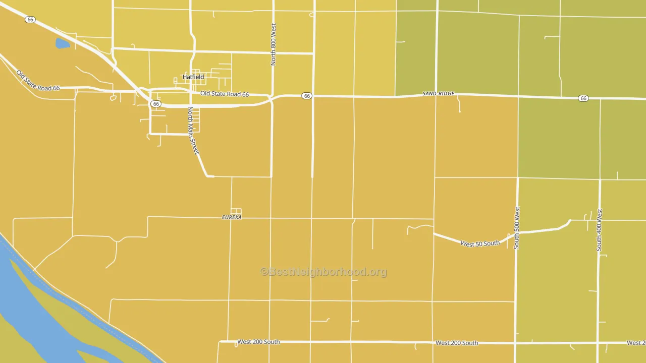 Map of the best neighborhoods in the Eureka area, with better matches in green and worse matches in red