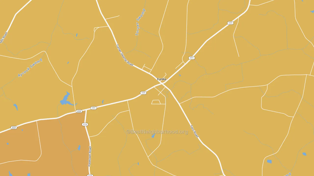 Map of the best neighborhoods in the Eureka area, with better matches in green and worse matches in red