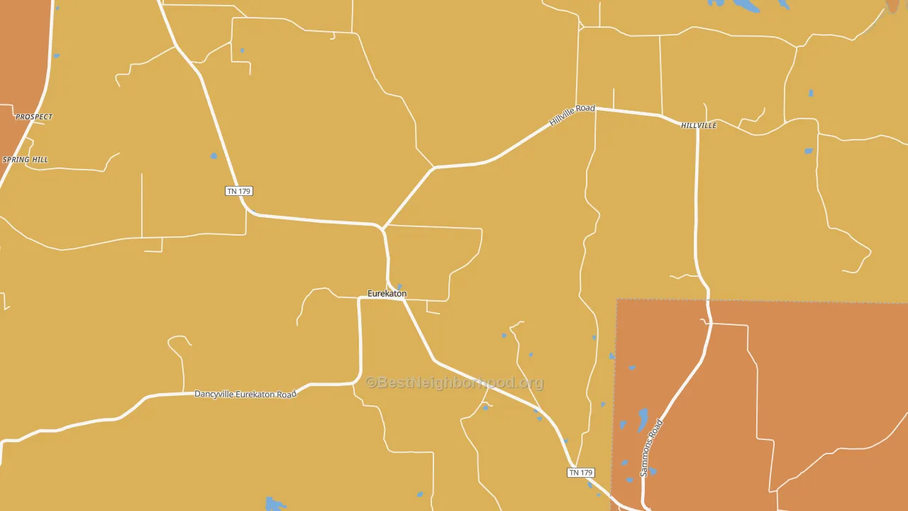 Map of the best neighborhoods in the Eurekaton area, with better matches in green and worse matches in red