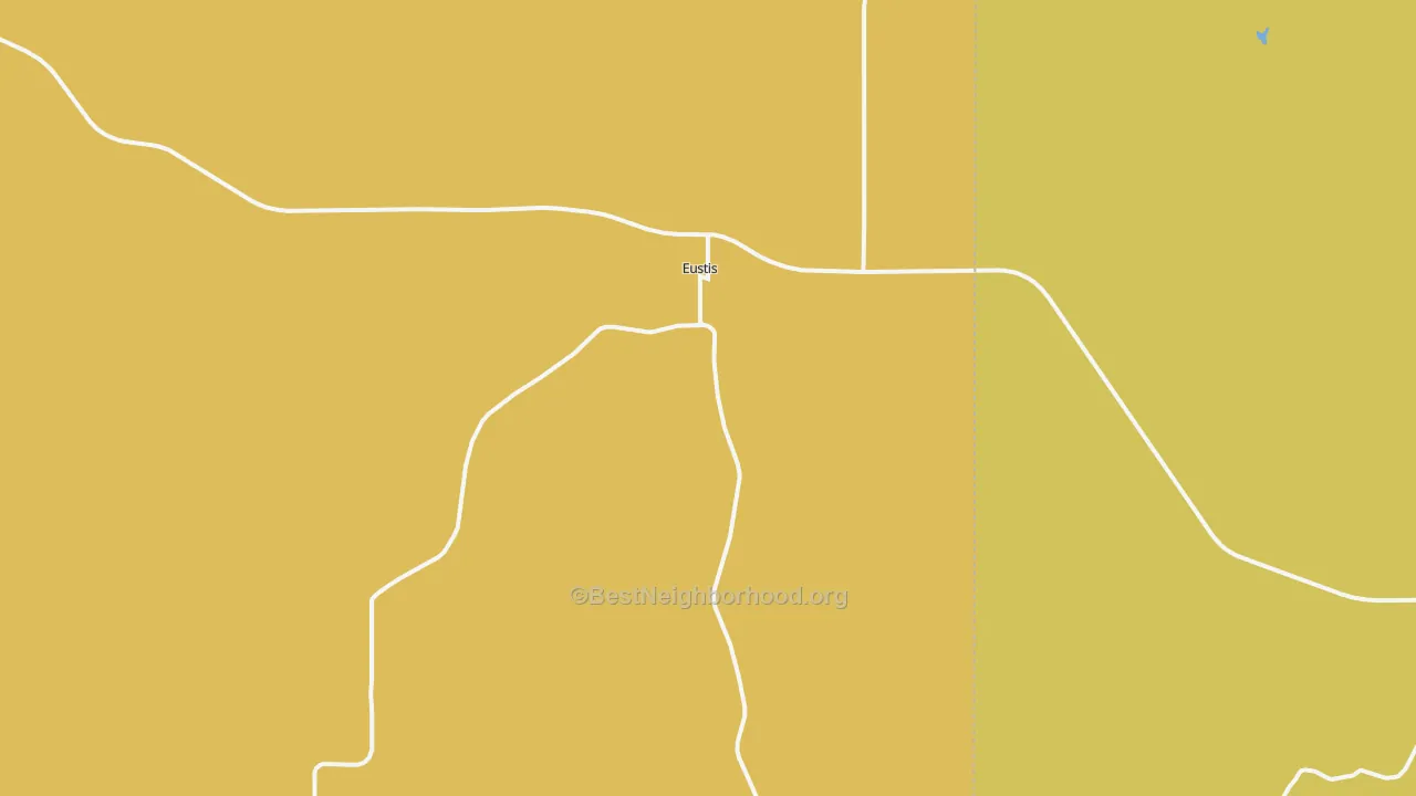 Map of the best neighborhoods in the Eustis area, with better matches in green and worse matches in red