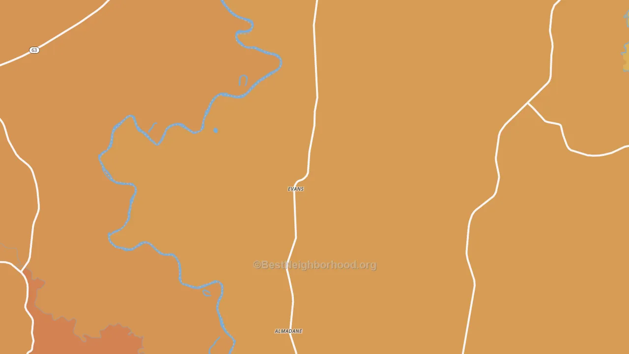 Map of the best neighborhoods in the Evans area, with better matches in green and worse matches in red