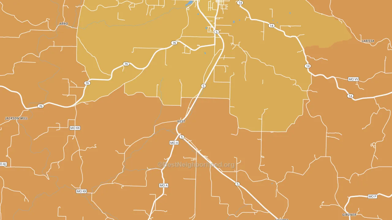 Map of the best neighborhoods in the Evans area, with better matches in green and worse matches in red