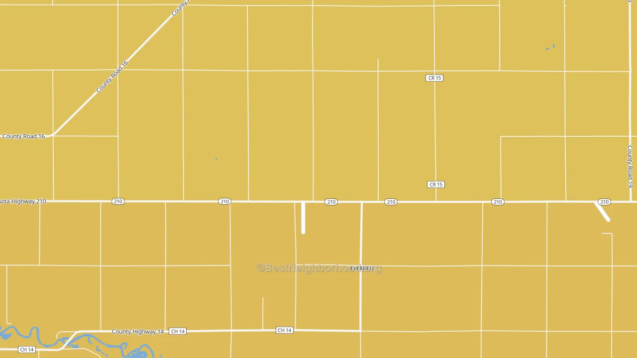 Map of the best neighborhoods in the Everdell area, with better matches in green and worse matches in red