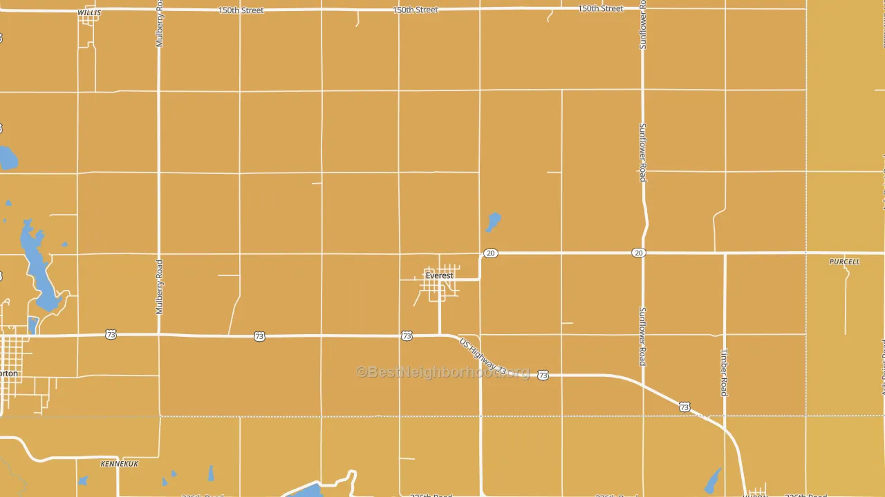 Map of the best neighborhoods in the Everest area, with better matches in green and worse matches in red