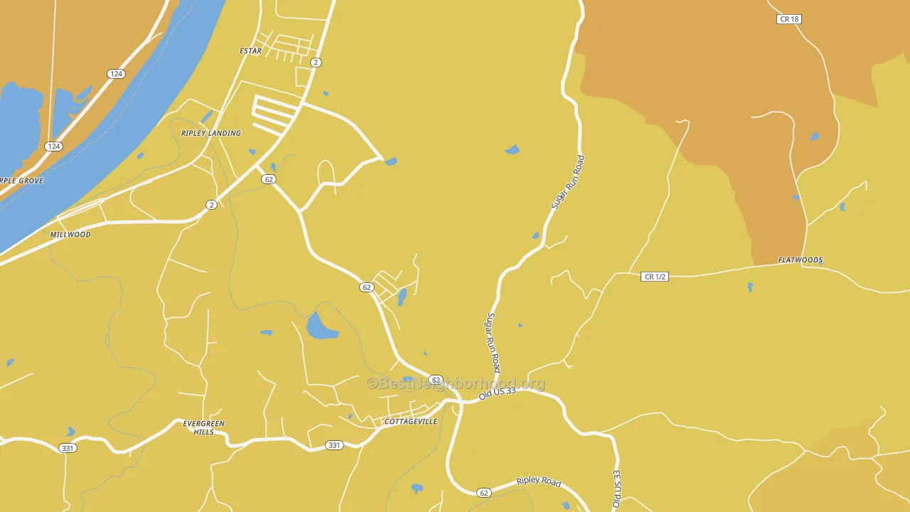 Map of the best neighborhoods in the Evergreen Hills area, with better matches in green and worse matches in red