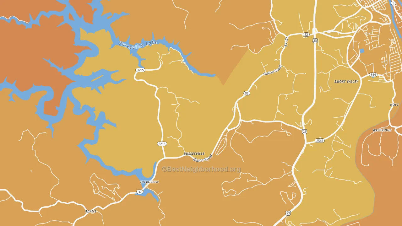 Map of the best neighborhoods in the Evergreen area, with better matches in green and worse matches in red