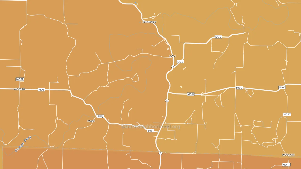 Map of the best neighborhoods in the Evergreen area, with better matches in green and worse matches in red