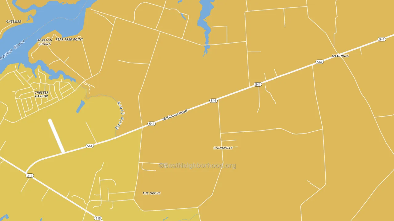 Map of the best neighborhoods in the Ewingville area, with better matches in green and worse matches in red