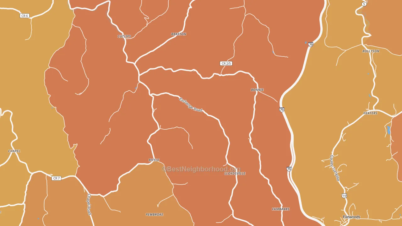 Map of the best neighborhoods in the Exchange area, with better matches in green and worse matches in red