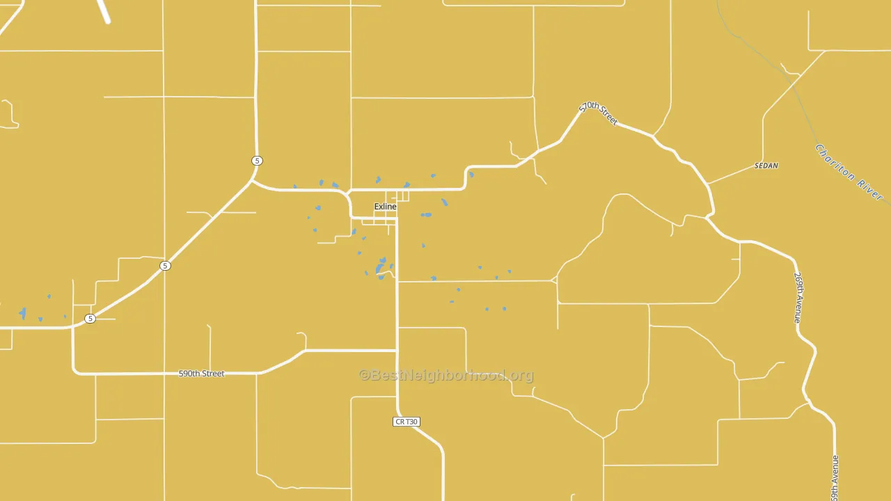 Map of the best neighborhoods in the Exline area, with better matches in green and worse matches in red