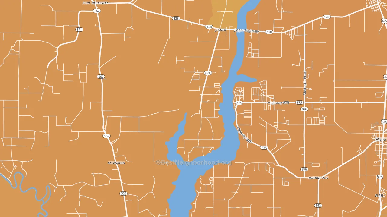 Map of the best neighborhoods in the Extension area, with better matches in green and worse matches in red