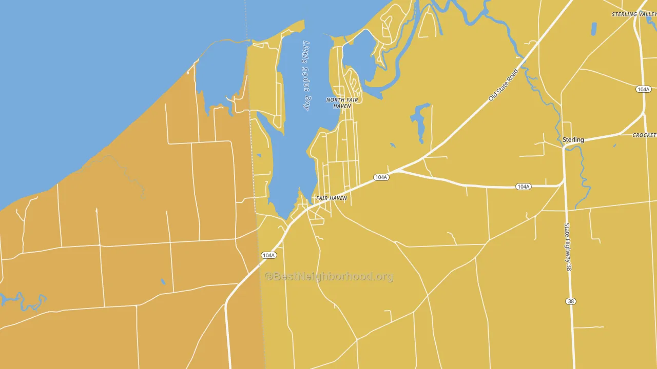 Map of the best neighborhoods in the Fair Haven area, with better matches in green and worse matches in red