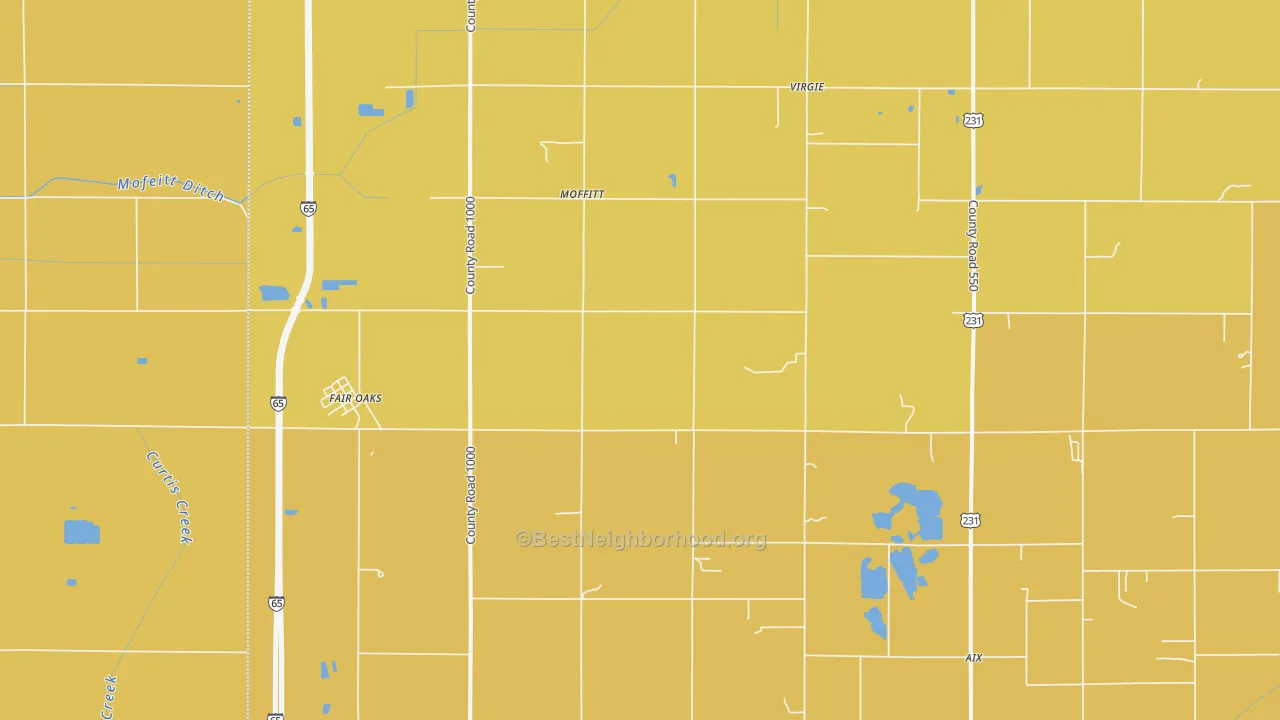Map of the best neighborhoods in the Fair Oaks area, with better matches in green and worse matches in red