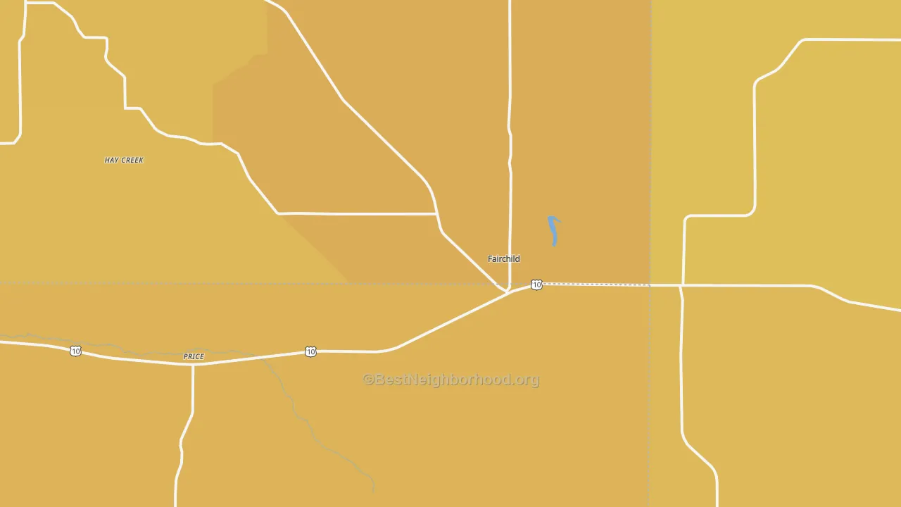 Map of the best neighborhoods in the Fairchild area, with better matches in green and worse matches in red