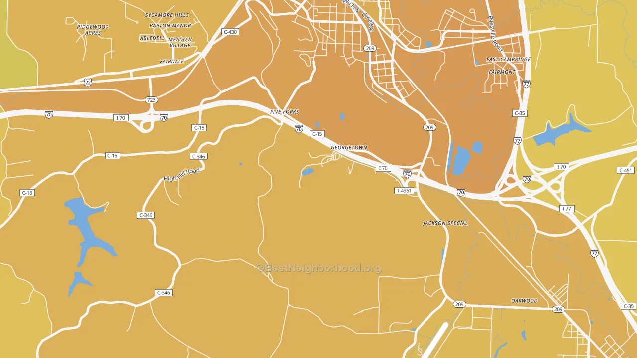 Map of the best neighborhoods in the Fairdale area, with better matches in green and worse matches in red
