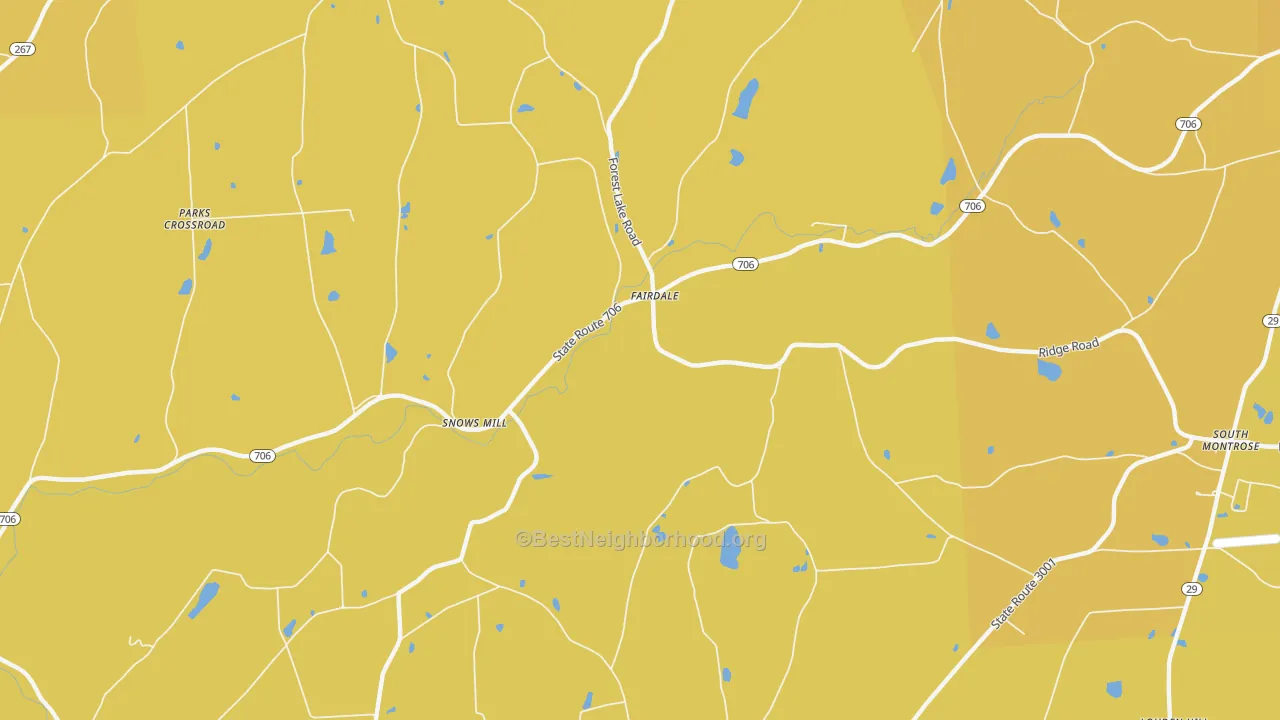 Map of the best neighborhoods in the Fairdale area, with better matches in green and worse matches in red