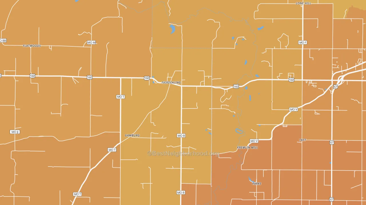 Map of the best neighborhoods in the Fairdealing area, with better matches in green and worse matches in red