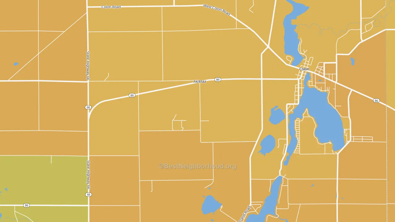Map of the best neighborhoods in the Fairfax area, with better matches in green and worse matches in red