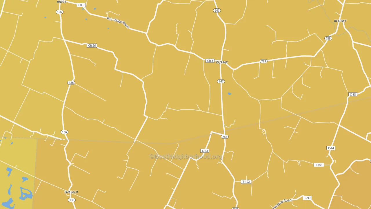 Map of the best neighborhoods in the Fairfax area, with better matches in green and worse matches in red