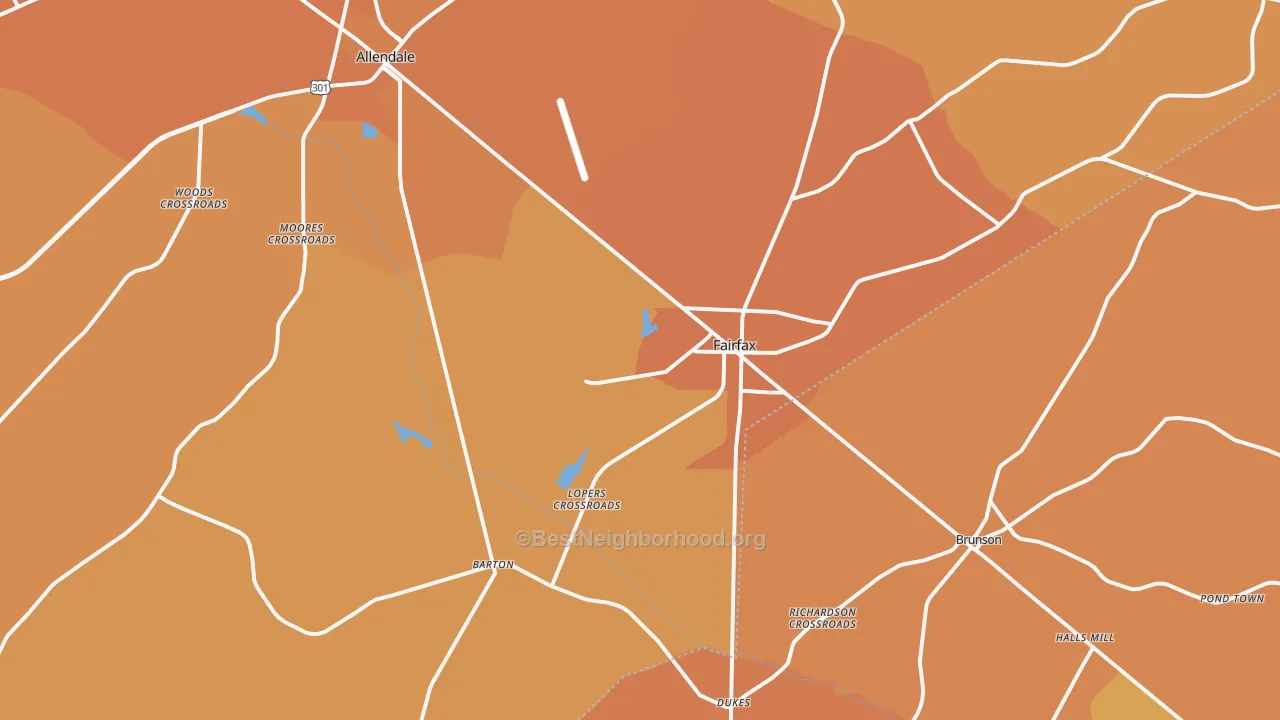Map of the best neighborhoods in the Fairfax area, with better matches in green and worse matches in red