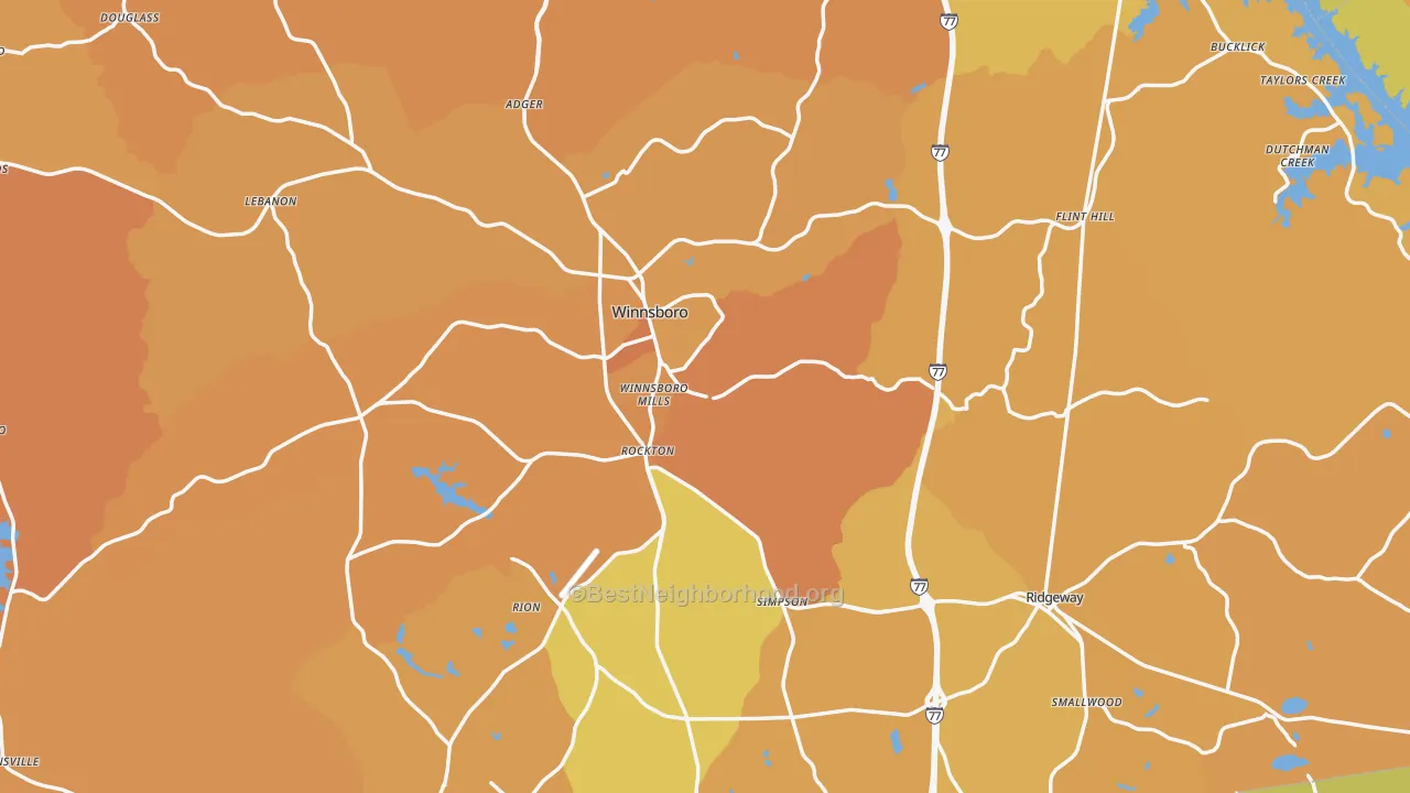 Map of the best neighborhoods in the Fairfield County area, with better matches in green and worse matches in red