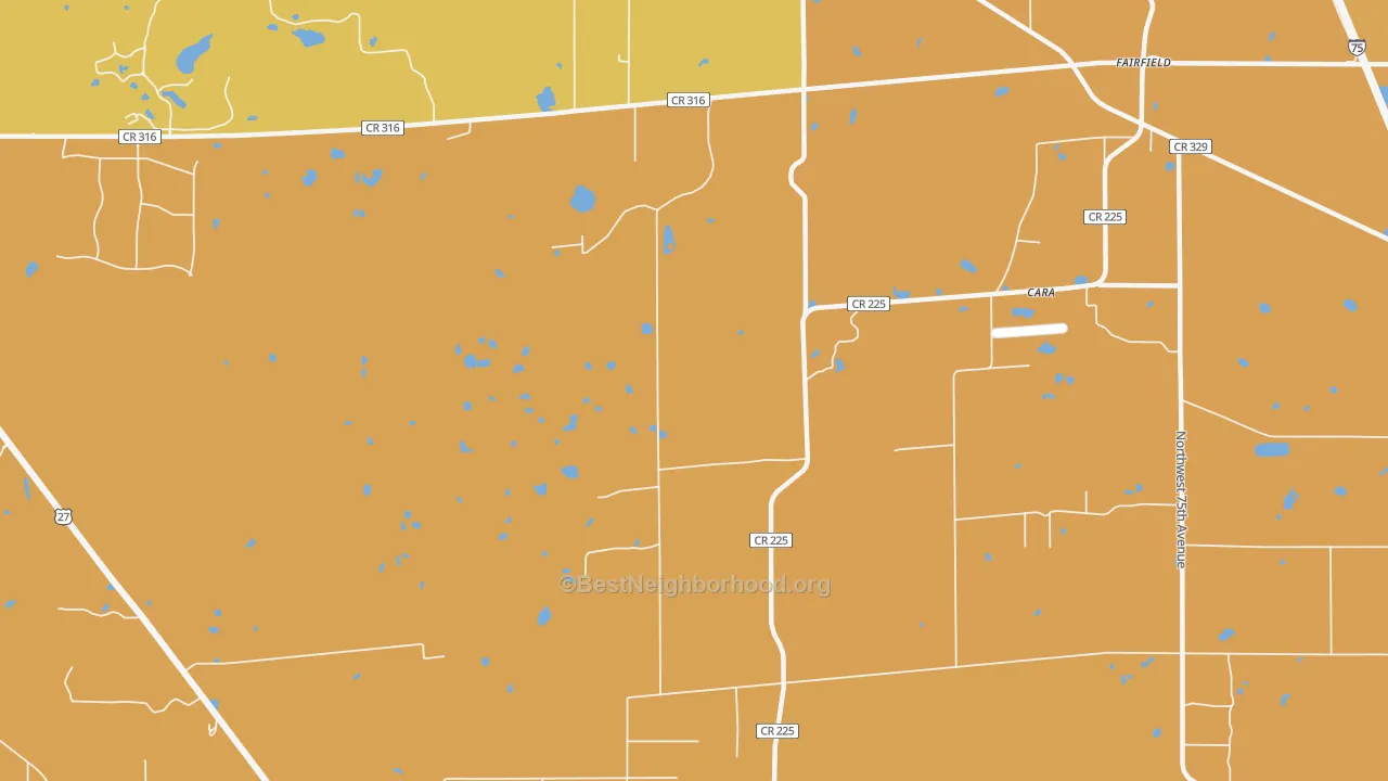 Map of the best neighborhoods in the Fairfield area, with better matches in green and worse matches in red