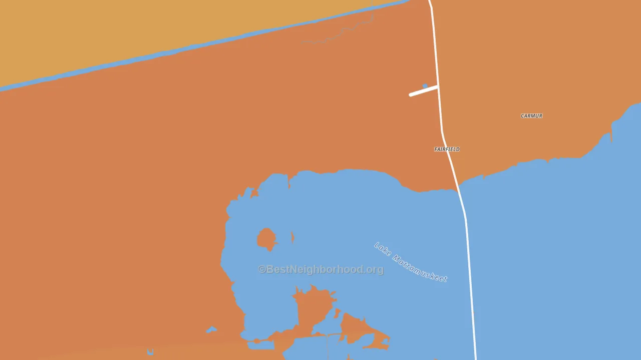 Map of the best neighborhoods in the Fairfield area, with better matches in green and worse matches in red
