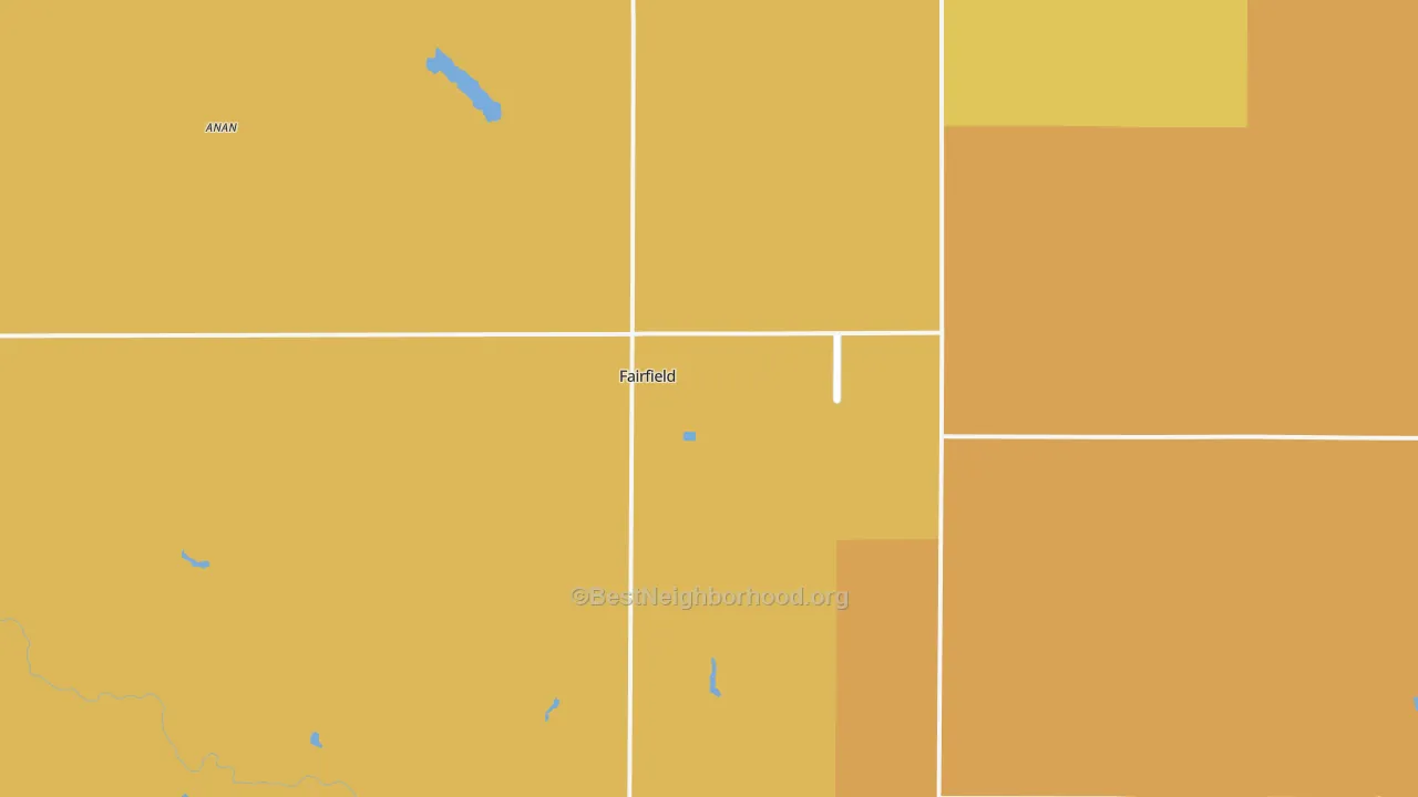 Map of the best neighborhoods in the Fairfield area, with better matches in green and worse matches in red