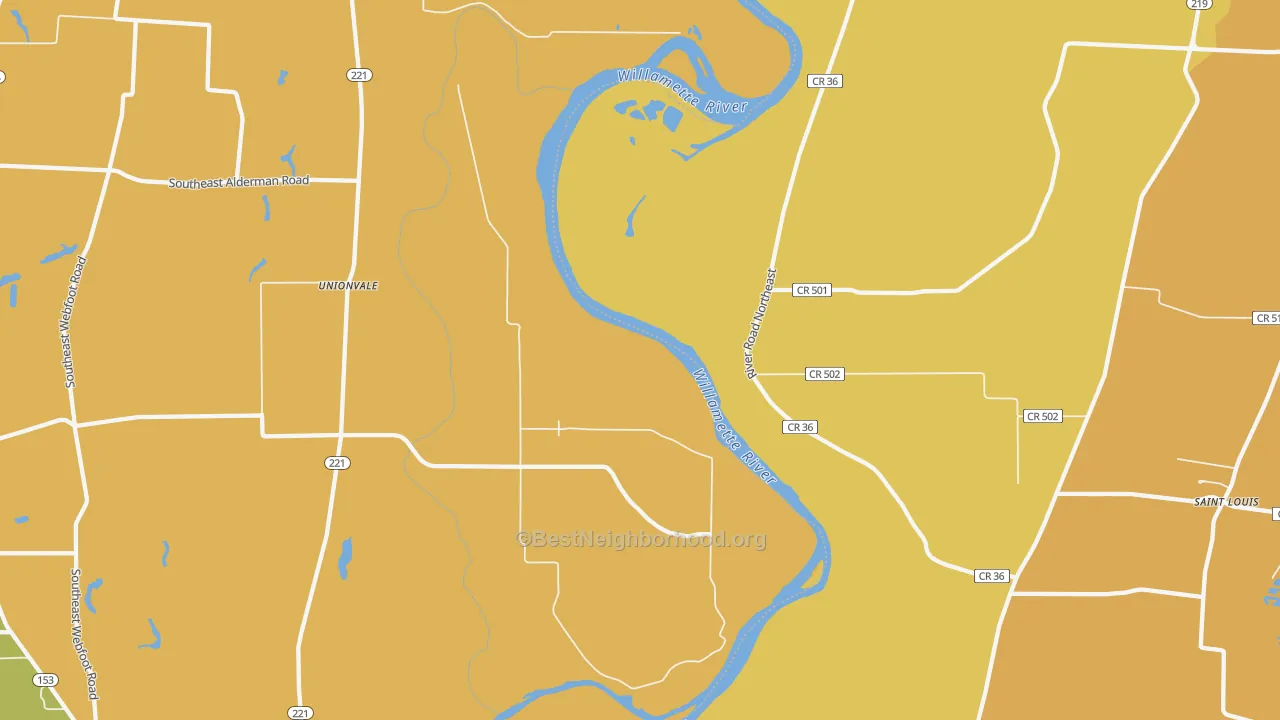 Map of the best neighborhoods in the Fairfield area, with better matches in green and worse matches in red
