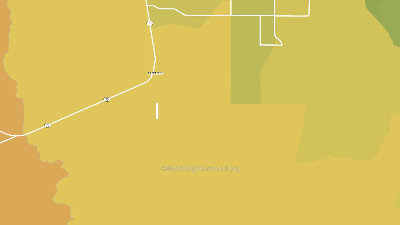 Map of the best neighborhoods in the Fairfield area, with better matches in green and worse matches in red